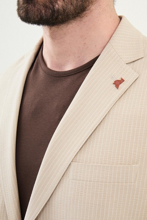 Beige Color Casual Striped Men's Suit