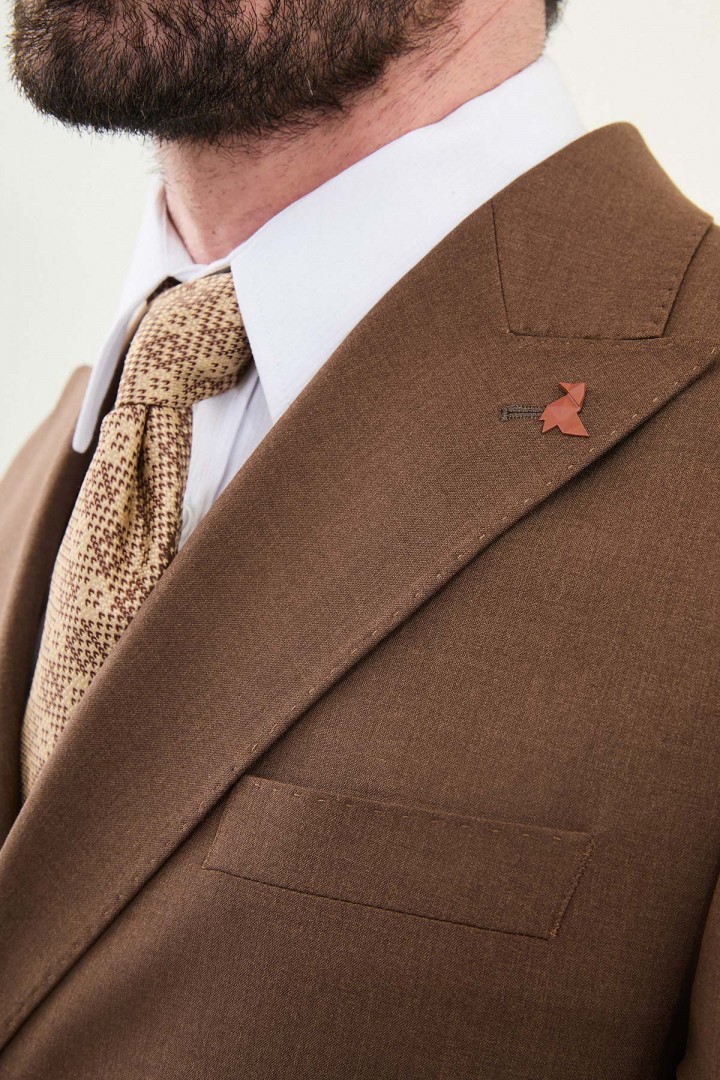 Brown Color Classic Double Breasted Wool Men's Suit