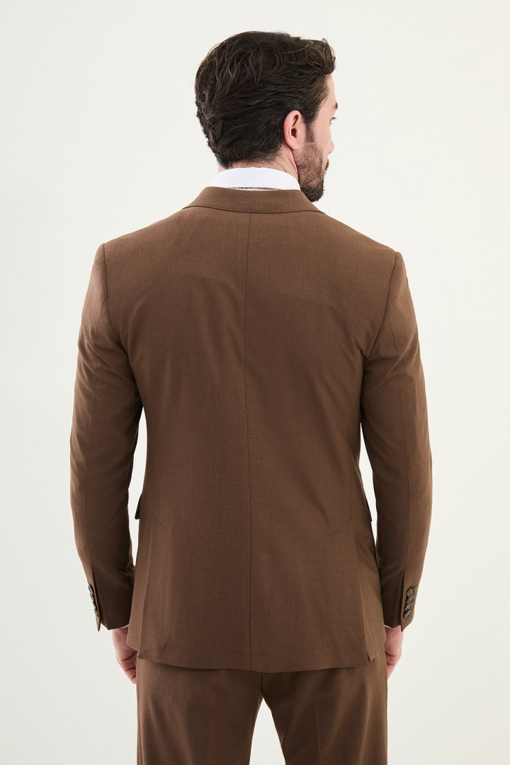 Brown Color Classic Double Breasted Wool Men's Suit