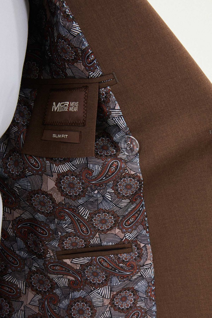 Brown Color Classic Double Breasted Wool Men's Suit