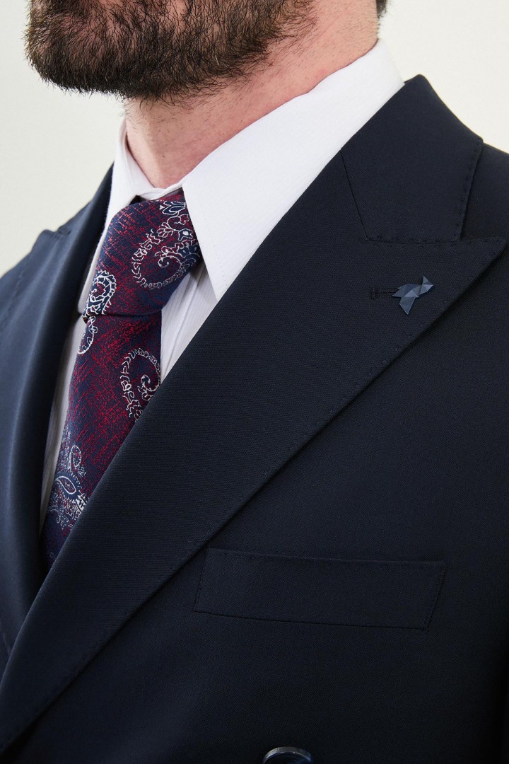 Dark Blue Color Classic Double Breasted Wool Men's Suit