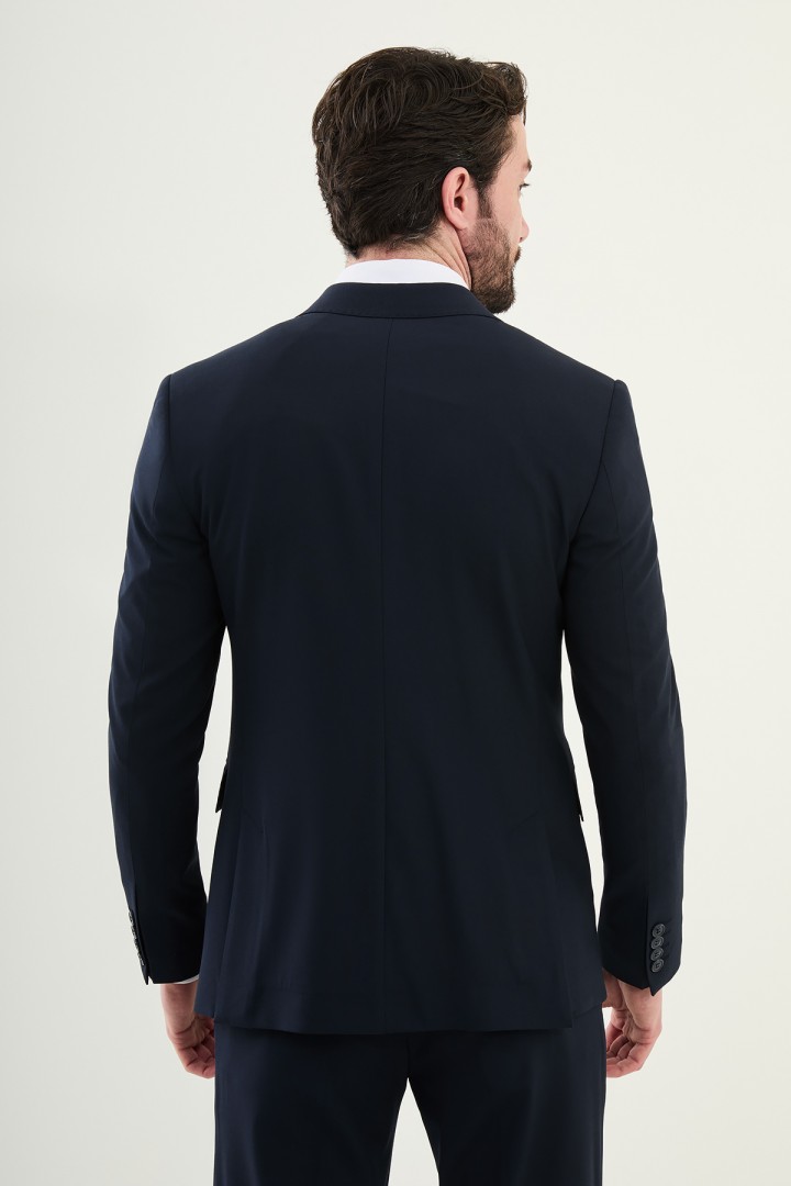 Dark Blue Color Classic Double Breasted Wool Men's Suit